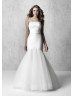 Strapless Ivory Ruched Mikado Tulle Wedding Dress